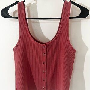 American Eagle Outfitters Pink Buttoned Fitted Tank Top